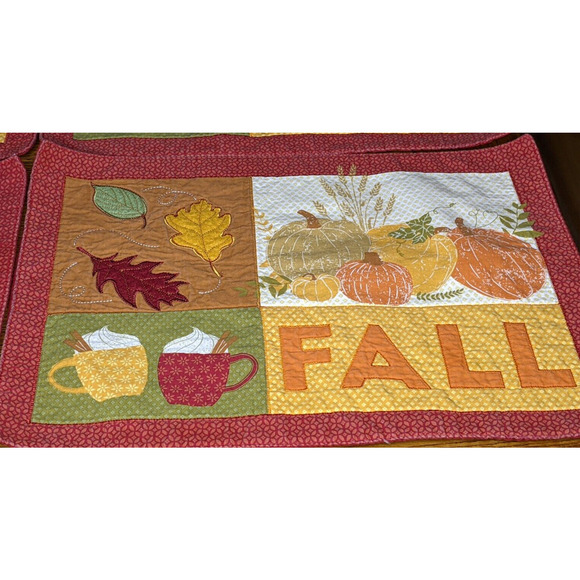 Fall Autumn Placemats Leaves Hot Chocolate Rectangular Cotton 17x13" - Picture 2 of 4